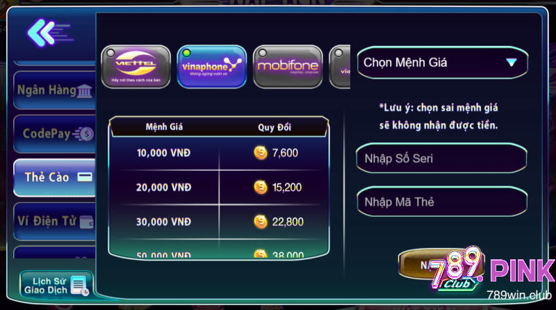 Nạp thẻ cào 789club